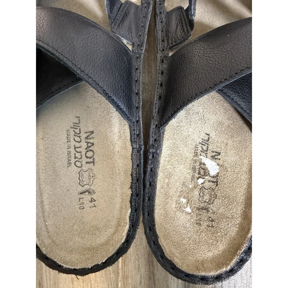 NAOT Leather Slide Sandals Frey Black Womens Size 10 Beach Travel Comfort